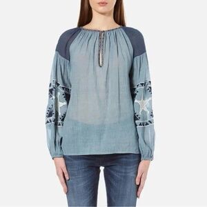 Scotch & Soda Embroidered Sleeve Light Blue Chambray Tunic Top Size 1/2 EUC!!